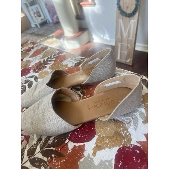 Unisa Size 9 Brown Canvas Leather Sole Round Toe Flats Made In Spain Slip On - Picture 2 of 11